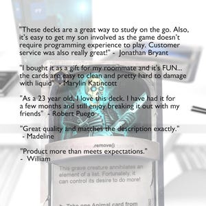 Pode incluir: Um close-up de uma caixa de jogo de cartas com uma ilustra&ccedil;&atilde;o de esqueleto. A caixa tem texto que diz "Esses baralhos s&atilde;o uma &oacute;tima maneira de estudar em movimento. Al&eacute;m disso, &eacute; f&aacute;cil envolver meu filho, pois o jogo n&atilde;o requer experi&ecirc;ncia em programa&ccedil;&atilde;o para jogar. O atendimento ao cliente tamb&eacute;m foi realmente &oacute;timo!" - Jonathan Bryant. "Comprei como presente para meu colega de quarto e &eacute; DIVERTIDO... as cartas s&atilde;o f&aacute;ceis de limpar e bastante dif&iacute;ceis de danificar com l&iacute;quido" - Marylin Katincott. "Como um jovem de 23 anos, adoro este baralho. Tenho-o h&aacute; alguns meses e ainda gosto de tir&aacute;-lo com os meus amigos" - Robert Puego. "&Oacute;tima qualidade e corresponde exatamente &agrave; descri&ccedil;&atilde;o." - Madeline. "Produto que excede as expectativas." - William.