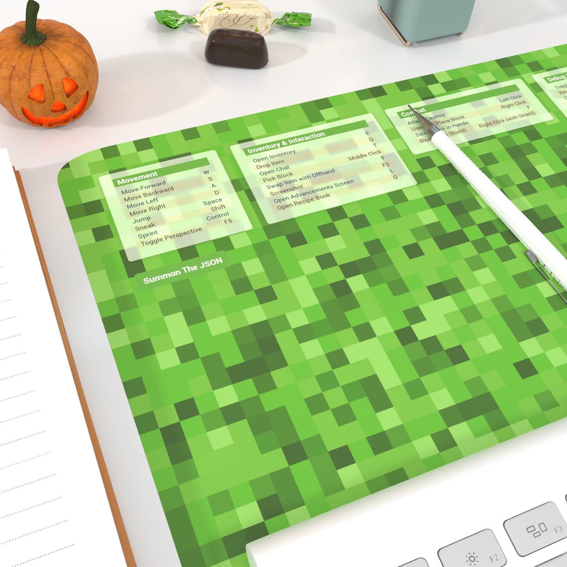 Large Gamer Desk Mat - Minecraft Keyboard Shortcuts - Etsy