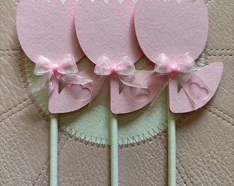 Tulip cupcake toppers/Pink/White/Girls birthday/Girls party/Baby shower/Girls Christening/Bridal shower/Wedding ceremony/Flower topper