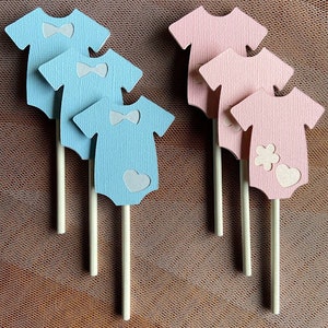 Baby shower cupcake toppers/Baby girl /Baby boy /Twins baby shower /Onesie cupcake toppers/Blue and Pink onesies