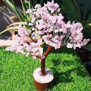 Natural Rose Quartz Crystal Gemstone Tree for Healing Heart Chakra