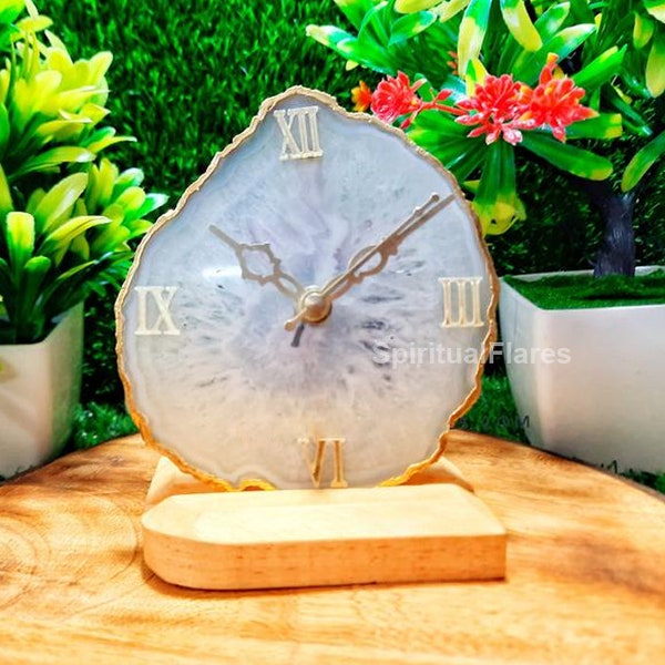 White Agate Stone Clock for Desk/Wall Clock/Home Decor