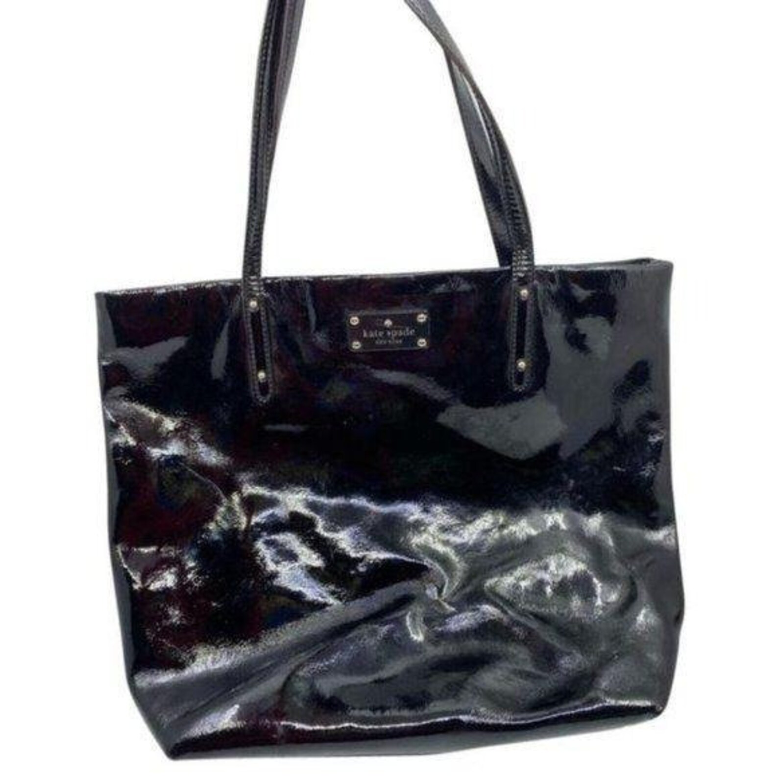 Kate Spade Black Leather Patent Shopping Tote Bag Etsy