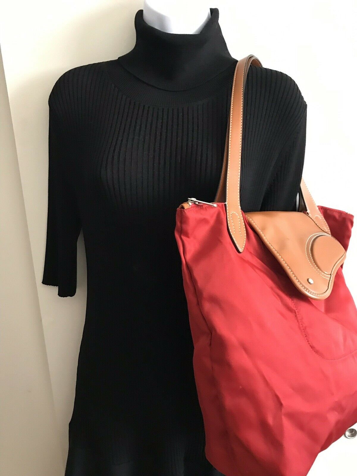 RALPH LAUREN Extra Large Red Nylon Tote With Leather