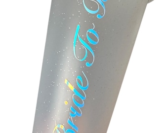 Personalised Bridal Party Cold Cup with lid and straw, Hen Party Favours, Bride To Be, Bridesmaid Gift, Made of Honour