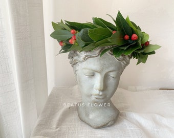 Laurel wreath, red berries simpilice, fresh flowers (delivery 24/48H, Italy SDA, EU - UPS), chaplet, Degree, Diploma, beatus flower