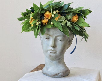 Laurel wreath, Yellow, dried flowers (delivery 24/48H, Italy SDA, EU - UPS), crown, Degree, Diploma, Graduate, beatus flower