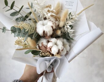 Cotton flower bouquet with warm heart / cotton flowers / gift / dried flowers / table decoration / home decoration