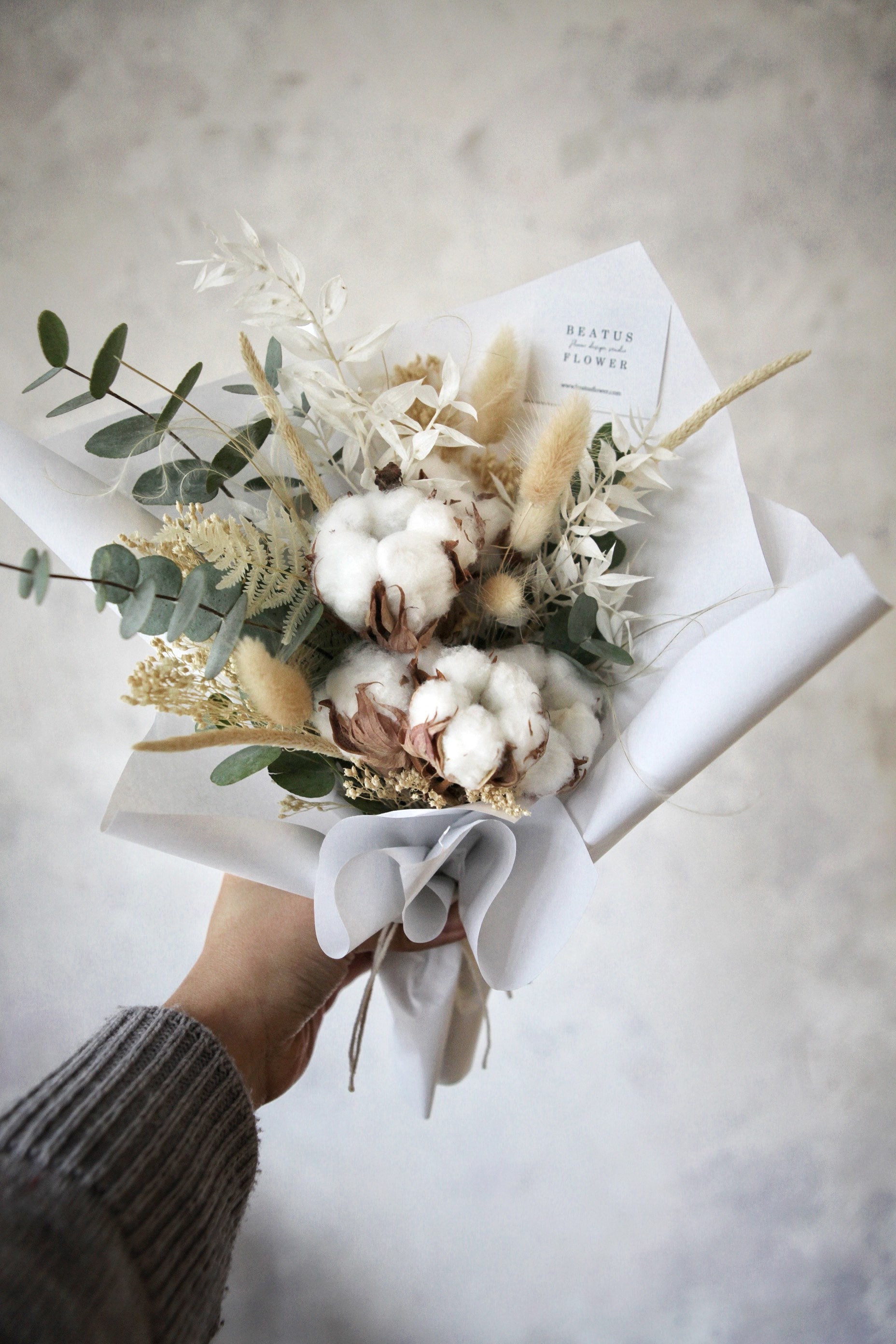Cotton Flower Bouquet With Warm Heart Cotton Flowers Gift