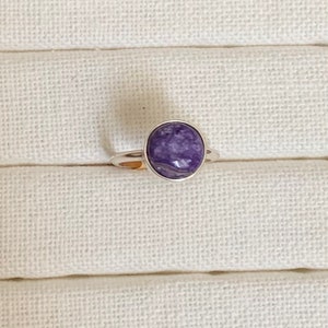 Native American Charoite and Double Stack Sterling Ring Size 8