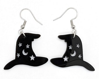 Witch Hat Acrylic Drop Earrings | Halloween Earrings