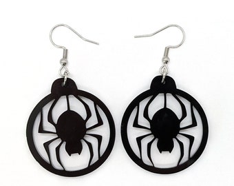 Spider Black Acrylic Drop Earrings | Halloween Earrings