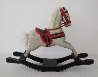 White Christmas rocking horse figurine, wonderful and merry old-time children's toy, hand made vintage holiday decor, lovely table size