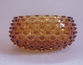 Superb luxury hobnail display bowl, colored glass artisanry of Czech Bohemia, incredible decor dish, endless light projections, perfection