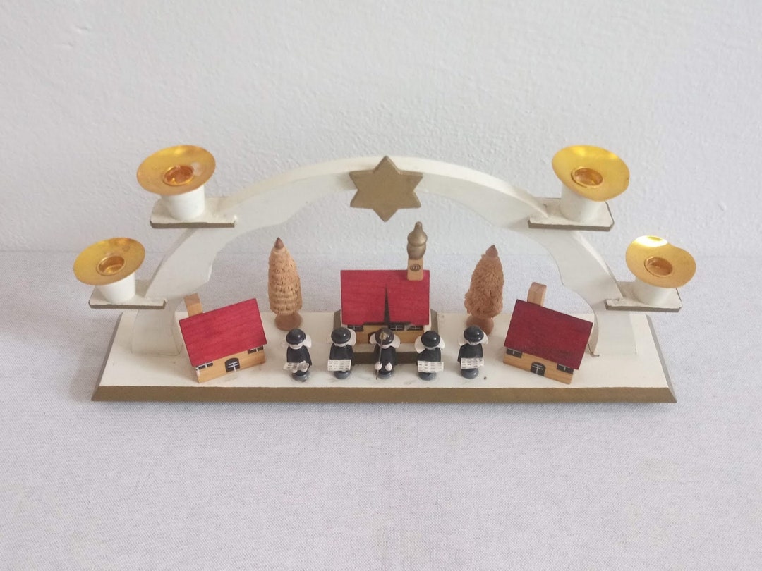 Classy Whitegold Christmas Village Candle Holder Erzgebirge Etsy