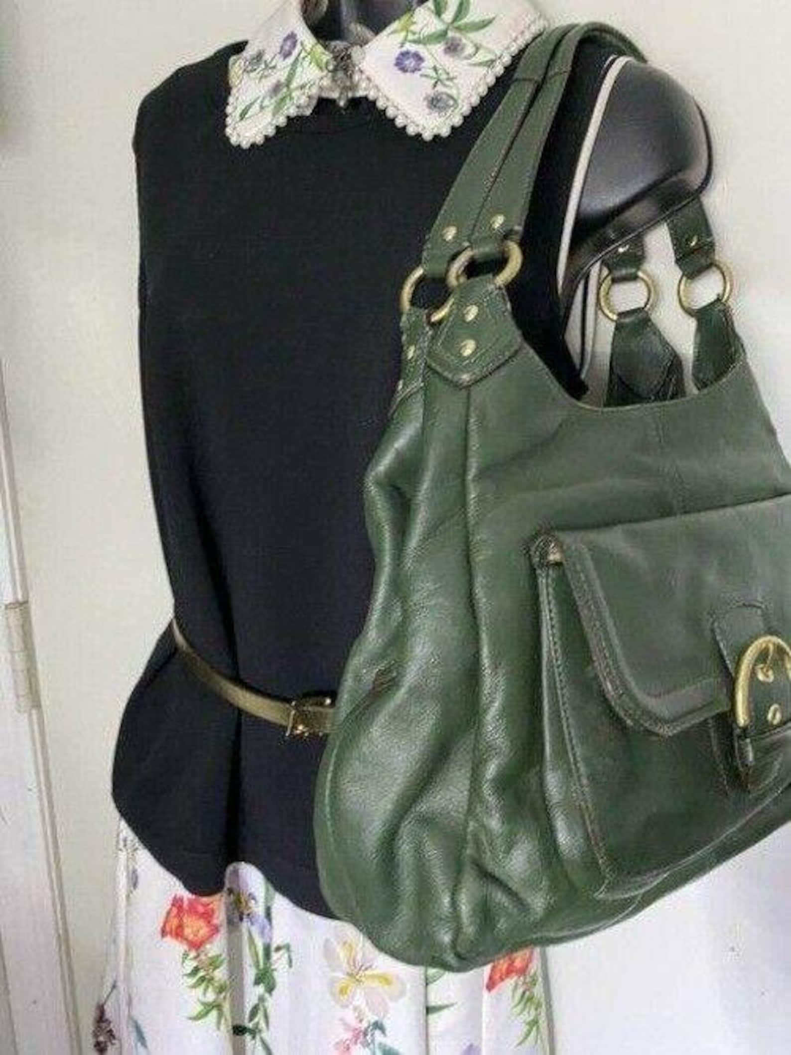 Coach vintage dark green leather shoulder bag Etsy
