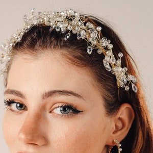 Rhinestone Headband Boho Tiaras Bride Crown, Bridal hair piece Crystal bridal hair vine Crystal bridal headpiece Gold wedding Tiaras