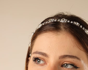 Rhinestone Headband, Silver Hair Accessories for Bride, Bridal Headband, Wedding Hair Vine