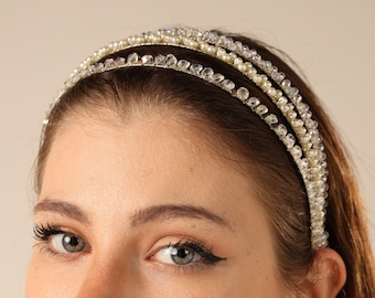 Pearl Tiara, Bridal Hair Accessories, Wedding Silver Headband, First Communion, Hairpiece, Headpiece, Hair Adornment, Hair Jewellery