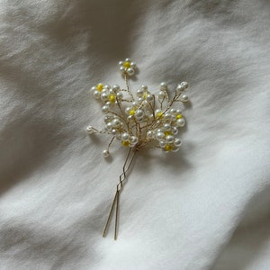 Wedding Flower Hair Pin, Pearl Daisy Hair Pin,  Bridal Flower Pins, Flower Girl Hair Accessories, Bridal Hair Pins, Flower Headpiece
