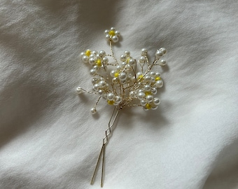 Wedding Flower Hair Pin, Pearl Daisy Hair Pin,  Bridal Flower Pins, Flower Girl Hair Accessories, Bridal Hair Pins, Flower Headpiece