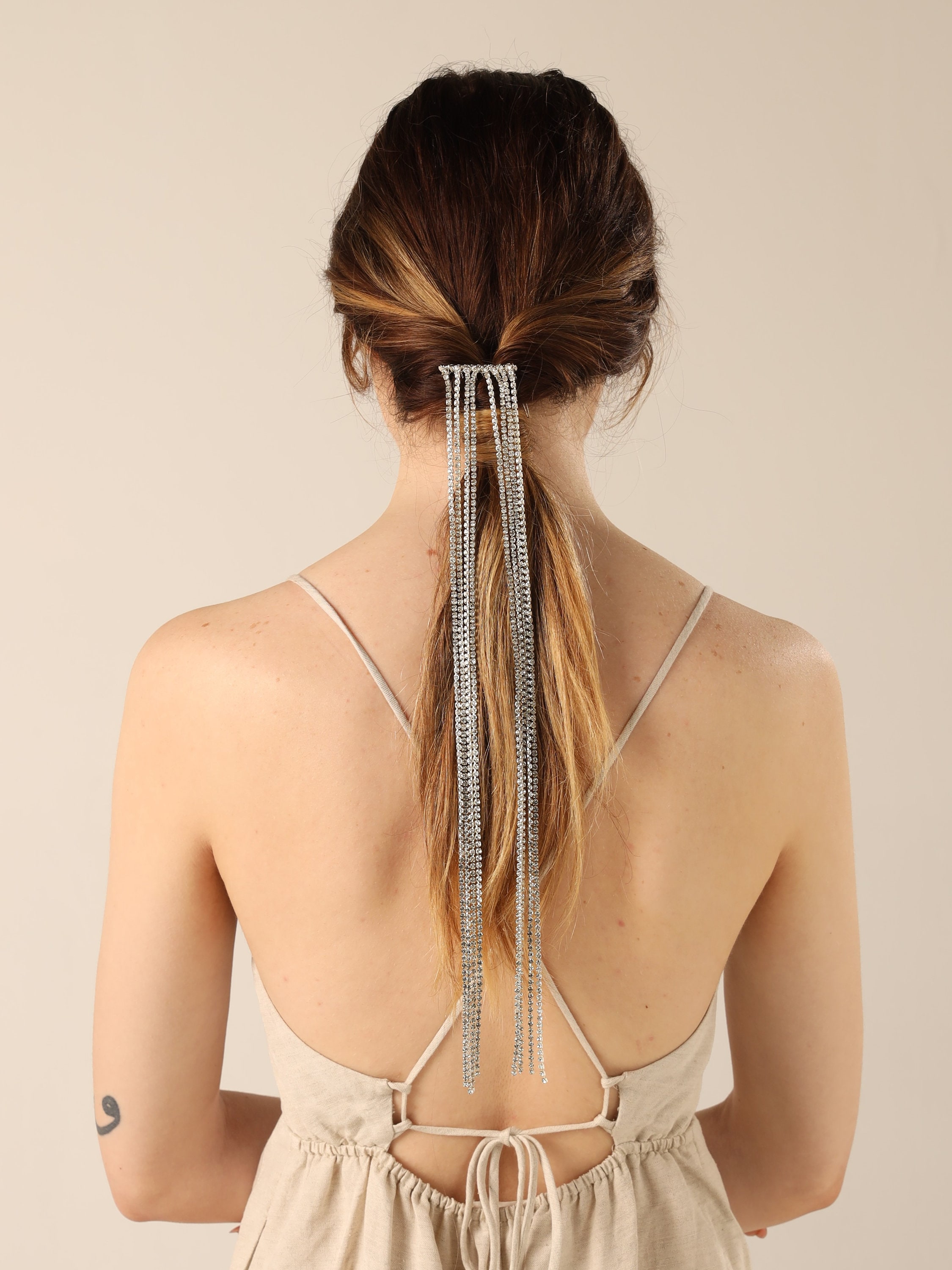 Tending! Silver Rhinestone Hair Chain Wedding Festival Boho NWOT Rhinestone Head Chain, Tassel Bridal Headband, Forehead  main image 3