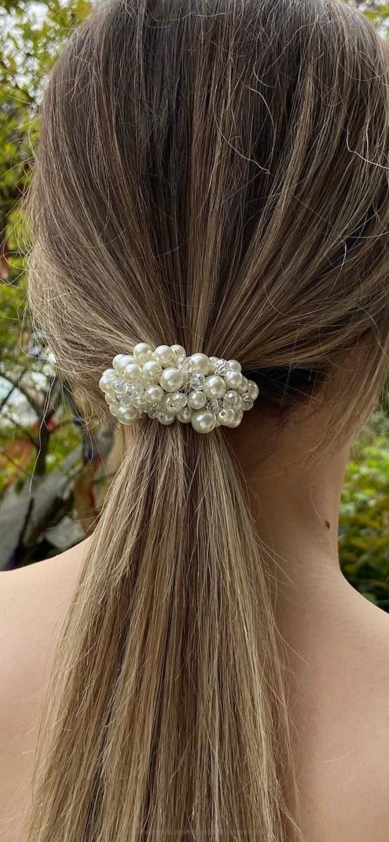 Pearl hair tie, Pearl Crystal Beaded Ponytail Hair Ties, Pearl Hair Accessories, hair elastic with bead, Wedding Hair Piece, Beaded Hair Tie