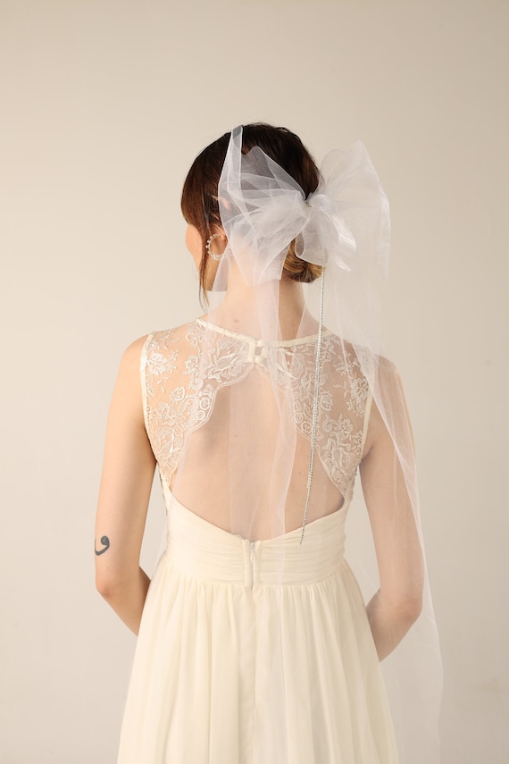 Delicate White Tulle Hair Veil JONKY Bow Wedding Veil White Tulle Short Veils Bachelorette  main image 2