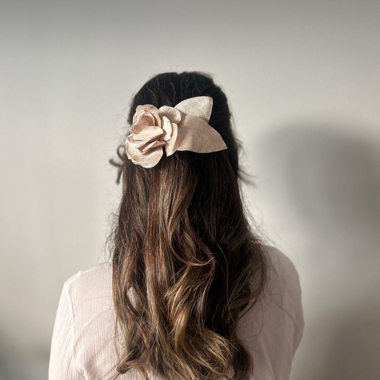 Delicate Vintage Velvet Floral Hair Piece Pink Flower Hair Clip: Vintage Velvet Leaves, Wedding Hair  main image 3