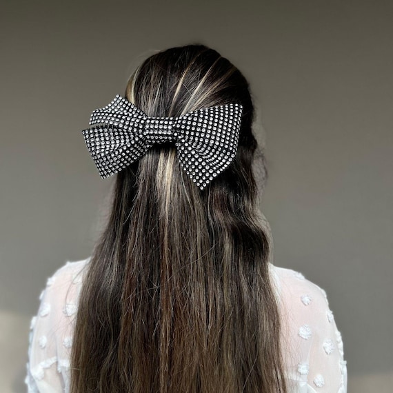 Handmade Black Rhinestone Hair Bow: Elegant Wedding Hair  display picture 1