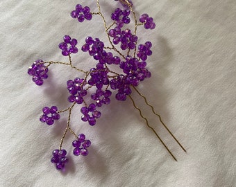 Purple bridal hair pin, Lavender bridal hair piece, Wedding crystal hairpiece, Flower Hair Pins, Bridal Hair Accessories