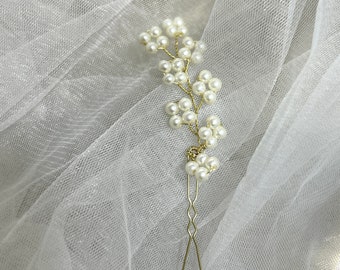 Pearl Bridal Hair Pin , Flower Pearl HairPins, Wedding Vine, Minimalist Gold Hair Pin