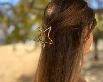 Star Hair Claw Clip: Gold & Silver Metal, Minimalist Bun Holder