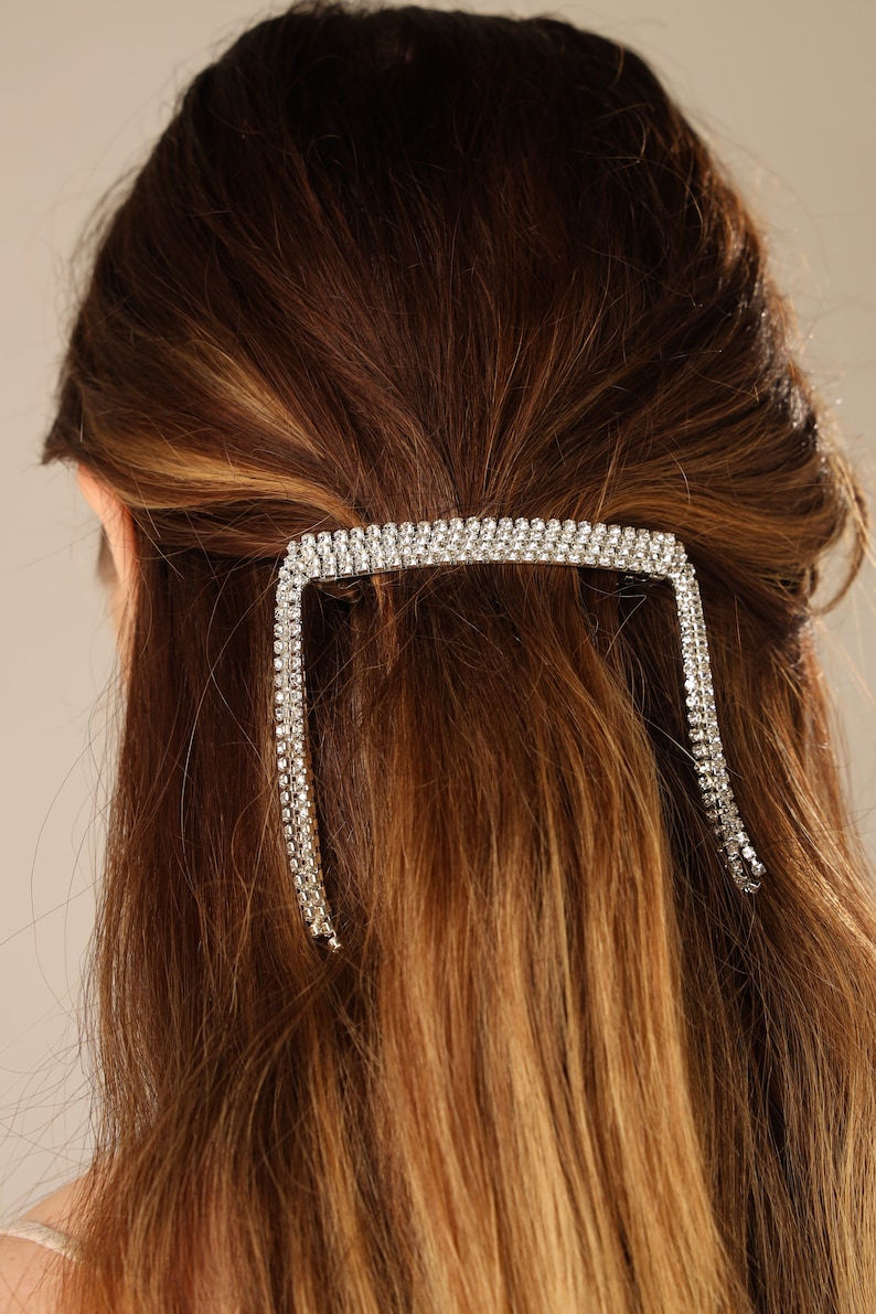 Bridal Hair Clip for Wedding, Rhinestone Hair Clip, Rhinestone Hair Chain, Hair clip for Women, Crystal Silver Hair Accessories image 1