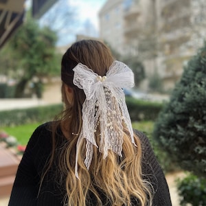 Bridal Bow Veil, Pearl Wedding Veil ready to ship,Pearl Hair Bow gift for Bride, Bridal Hair Accessory, Wedding Hair Accessories for Bride