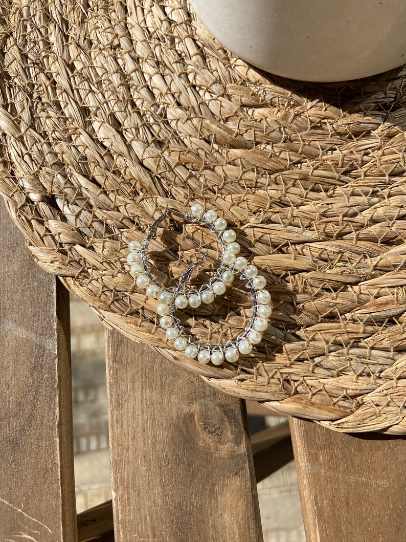 Pearl Hoop Earrings, Pearl Hoops, Pearl Hoop Earrings, Wedding Jewelry, Gold Hoop Earrings, Silver Pearl Earrings image 9
