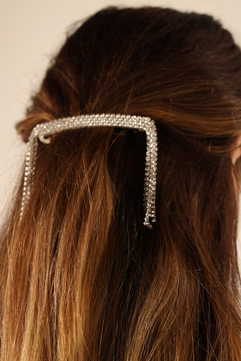 Bridal Hair Clip for Wedding, Rhinestone Hair Clip, Rhinestone Hair Chain, Hair clip for Women, Crystal Silver Hair Accessories image 3