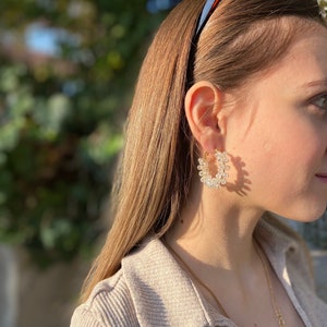 White Crystal Bridal Gold Hoop Earrings for Wedding, Hoop Earrings ,Crystal Earrings, drop Earrings Gold Bridal Jewelry bride earrings image 3