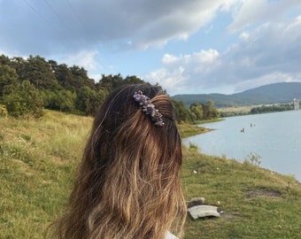 Bijoux de cheveux en améthyste violette, peigne à cheveux en pierres précieuses naturelles, peigne décoratif pour cheveux de mariée pour femmes