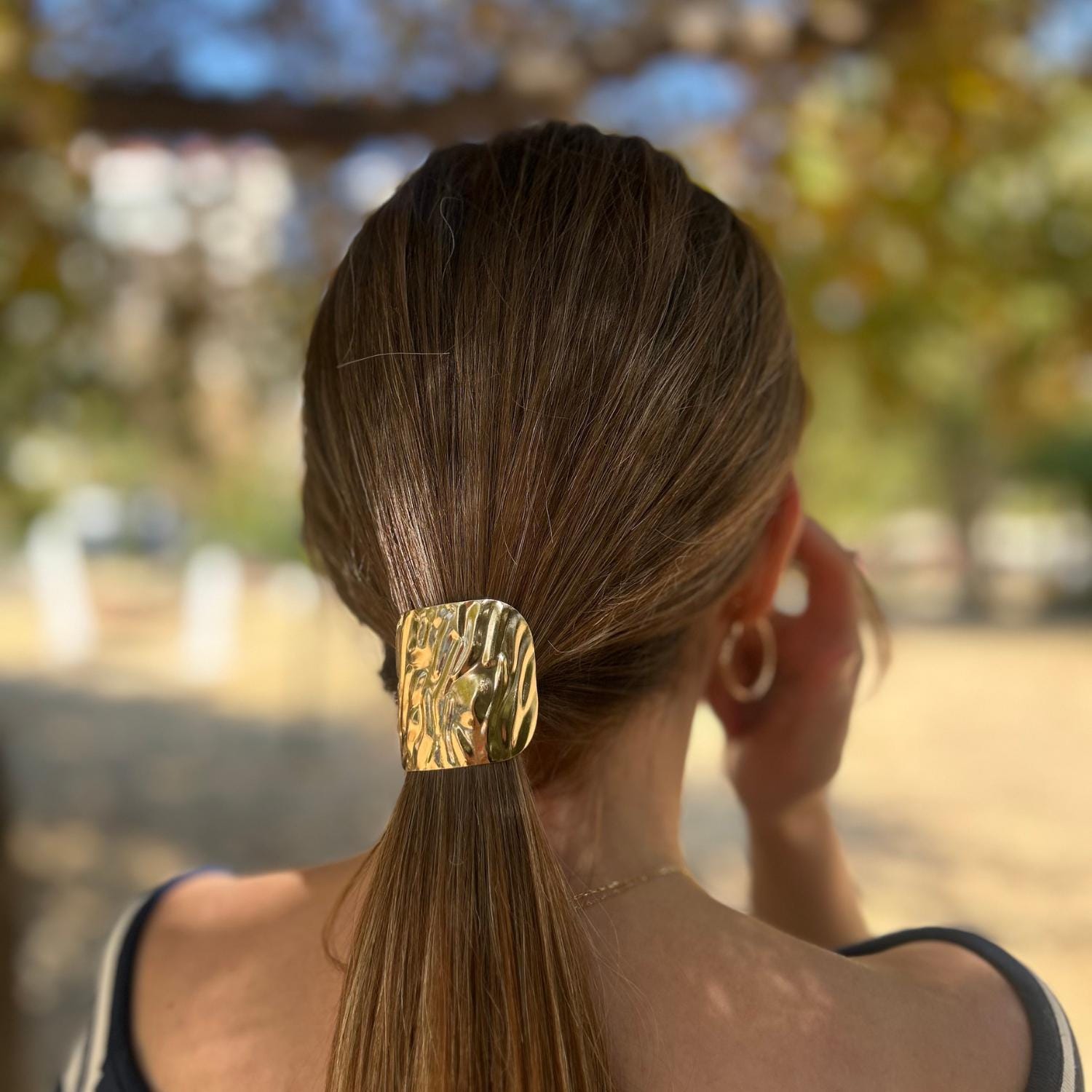 Elastici per capelli con fibbia decorativa 2 pezzi - Dorato/bianco