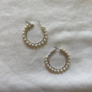 Pearl Hoop Earrings, Pearl Hoops, Pearl Hoop Earrings, Wedding Jewelry, Gold Hoop Earrings, Silver Pearl Earrings image 5