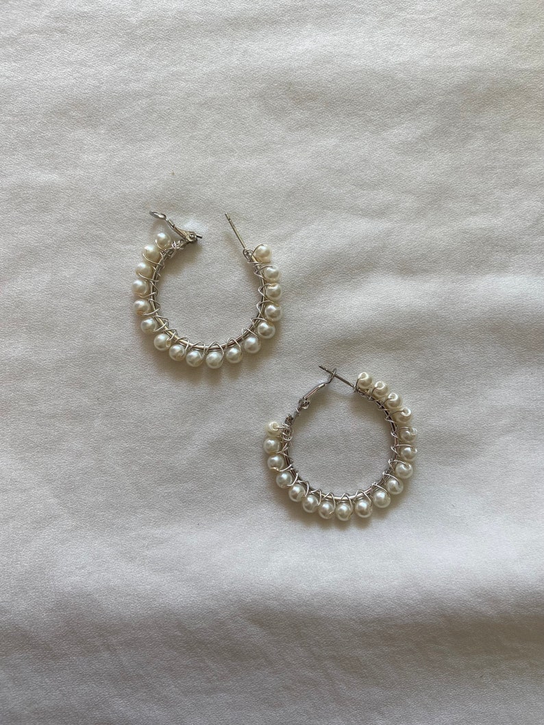 Pearl Hoop Earrings, Pearl Hoops, Pearl Hoop Earrings, Wedding Jewelry, Gold Hoop Earrings, Silver Pearl Earrings image 5