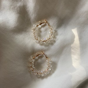 White Crystal Bridal Gold Hoop Earrings for Wedding, Hoop Earrings ,Crystal Earrings, drop Earrings Gold Bridal Jewelry bride earrings image 6