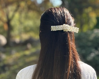 Pinzas para el cabello con lazo de perlas y cristales para la novia