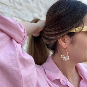 Glass Pearl Earrings, Pearl Hoops, Bridal Earrings, Statement Earrings, Gold Hoop Earrings image 3