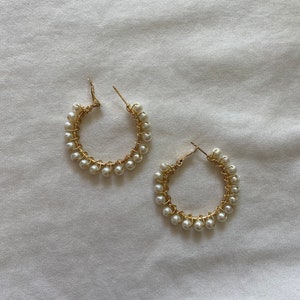 Pearl Hoop Earrings, Pearl Hoops, Pearl Hoop Earrings, Wedding Jewelry, Gold Hoop Earrings, Silver Pearl Earrings image 4