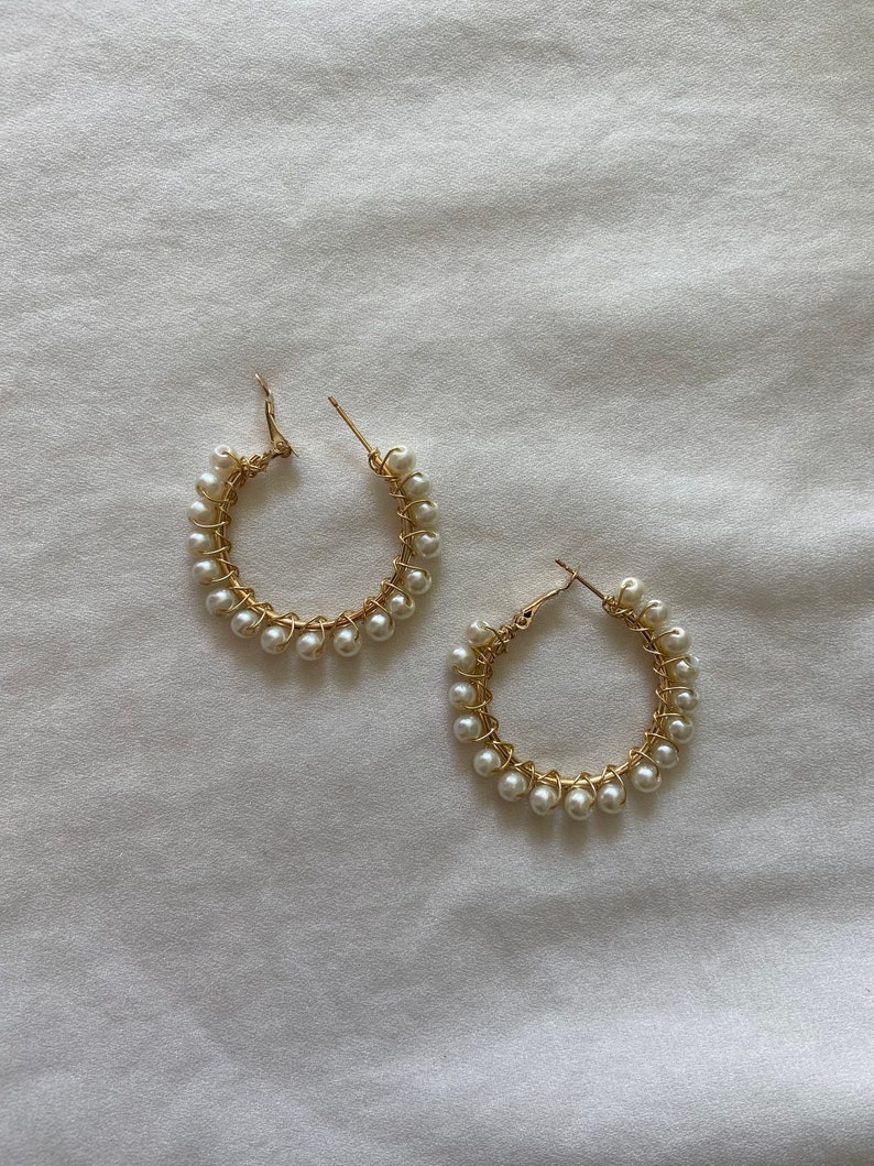 Pearl Hoop Earrings, Pearl Hoops, Pearl Hoop Earrings, Wedding Jewelry, Gold Hoop Earrings, Silver Pearl Earrings image 4
