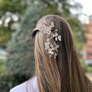 Pearl & Rhinestone Flower Decor Hair Comb Boho Tiaras Bridal Hair Comb for Wedding
