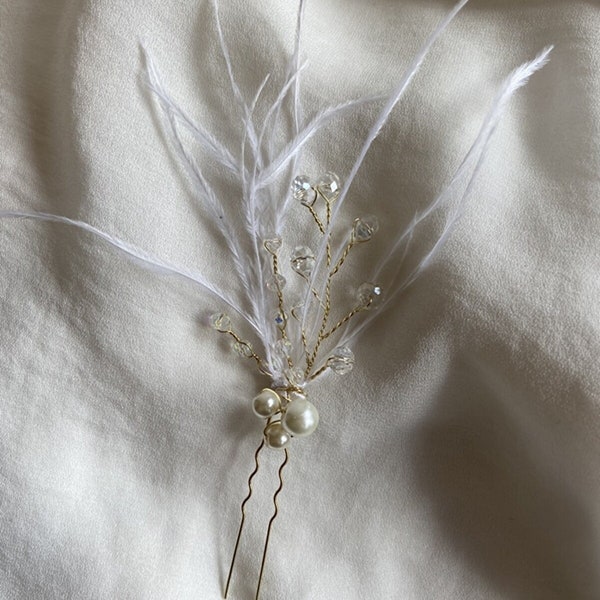 Feather Crystal Hair Piece, Wedding Hair Pins, Crystal Feather Hair Clip ,Wedding hair accessories, Feather Bridal hair accessories
