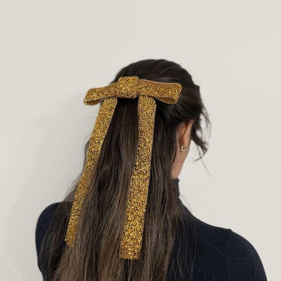 Gold Rhinestone Hair Bow Clip: Elegant Bridal Hair Accessory  display picture 2